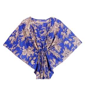 Caftán de Algodón Tejido Premium Azul Rey para Mujer, Estampado Indio Dulce, Estilo Holgado, Ropa Casual de Verano, Precio al por Mayor - Product Image 3