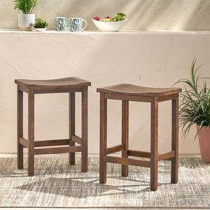 Tabouret de bar pliable en bois d'acacia pour l'extérieur, hauteur comptoir, ensemble de 2 places, ensemble de 2, finition brun acajou - Product Image 1
