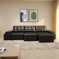 Modernes Smart Home Elektrisches Ausziehbares Sofa Bett Ledersofagarnitur Hoher Rücken Tiefer Sitz Funktionssofa mit Ausziehfunktion
