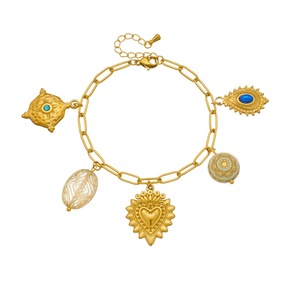 Fashion Charm Bracelet Gold Plated Heart Pendant Zinc Alloy Jewelry Gift B2145 - Product Image 5