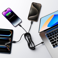 Câble USB noir en gros, cordon de chargeur pour iPhone, câble de charge multi-appareils 3 en 1 avec port USB-C/L/Micro