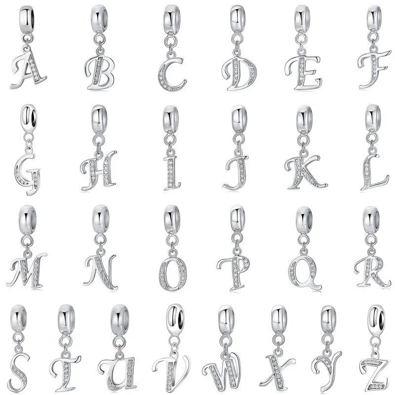 Factory price 925 sterling silver A-Z alphabet pendant charm rhodium plated fit for women jewelry diy