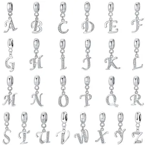 Factory price 925 sterling silver A-Z alphabet pendant charm rhodium plated fit for women jewelry diy