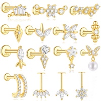 Bijoux de piercing pour oreille, boucles d'oreilles à anneau, labret plat en forme de papillon S925, piercing pour conch, tragus, daith, hélix, cartilage, pour les fêtes