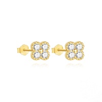Ensemble de bijoux unisexe tendance en laiton plaqué or 14 carats avec zircon, pendentif trèfle à quatre feuilles, collier, boucles d'oreilles et bagues, idéal pour mariage et fête, cadeau