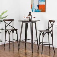 Table de bar haute ronde en bois avec pieds en métal, mobilier commercial pour cuisine, salle à manger, restaurant