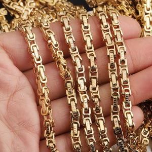 สร้อยข้อมือ/สร้อยคอผู้ชายลายกำแพงเมืองจีน  วัสดุสแตนเลสชุบทอง 18k  แบบโซ่สี่เหลี่ยม  สำหรับทำเครื่องประดับ DIY - Product Image 3