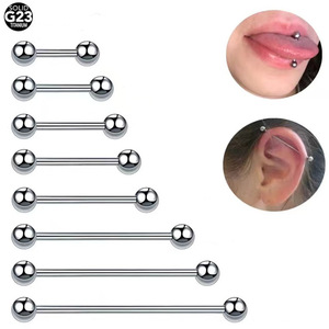RQ G23 Titane ASTM F136 14G Barbell Droit à Filetage Externe pour <span class=keywords><strong>Piercing</strong></span> Langue, Oreille (Industrial) et Pont d'Oreille, Bijou Corporel - Product Image 1