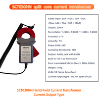 Transformateur de courant monophasé portatif série YHDC SCT030HN |   50A 60A 70A 80A |   Précision de 1 %, sortie jack audio 20 mA, UL94-V0