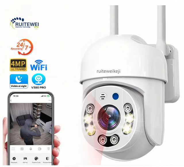 Outdoor Home 4MP CMOS PTZ Speed Dome Surveillance Camera with Wi-Fi Human Motion Tracking Night Vision Two-Way Audio Waterproof