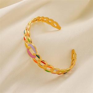 Popular c Shape <b>Bracelet</b> Jewelry Stainless Steel Colorful Enamel Link Chain Cuff <b>Bangle</b> <b>Bracelet</b> - Product Image 3