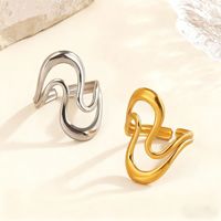Vente en gros d'anneaux ouverts géométriques creux en acier inoxydable plaqué or 18 carats, bijoux minimalistes pour femmes, été