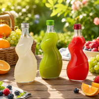 Bouteille de jus en verre à taille spirale personnalisée avec bouchon métallique coordonné en couleur pour bar à jus, vente en gros OEM ODM