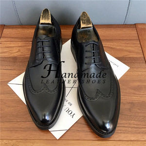 Chaussures Oxford pour hommes en cuir véritable haut de gamme, faites à la main, à bout pointu, style business formel, avec motif brocart sculpté, imperméables - Product Image 5