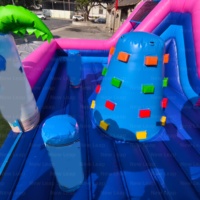 Yuedong Opblaasbaar PVC Cartoon Blauw Obstakelkasteel voor Buitenspeeltuin Speltent Springglijbaan