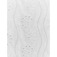 Gaun Midi Bordir Lengan Puff V-Neck Katun Putih Bermotif Bunga untuk Wanita, Kasual Musim Semi