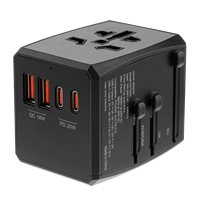 Adaptador de Viaje Internacional Universal para 160 Países, PD 20W+QC 18W, Corriente Nominal de 10A, Enchufe de 110-240V, ABS+PC