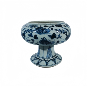 Vase sur pied en porcelaine bleue et blanche peint à la main avec motif de <span class=keywords><strong>canard</strong></span> mandarin et de lotus, écologique et durable pour la décoration de la maison - Product Image 2