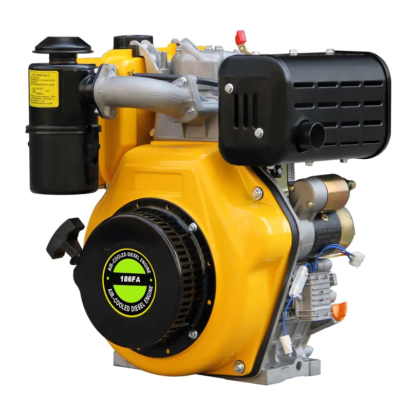 186FA 6.5kw 9HP démarrage électrique couleur jaune doré moteur diesel avec arbre à clavette bain d'huile nettoyeur d'air