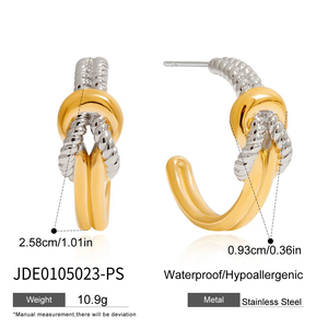 J & D原创设计时尚结耳环18k镀金不锈钢经典双色螺纹CC箍耳环 - Product Image 6