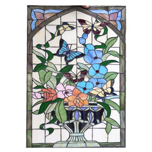 Panneau de <span class=keywords><strong>vitrail</strong></span> <span class=keywords><strong>Tiffany</strong></span> fourni par l'usine solide 50*85 CM Design <span class=keywords><strong>papillon</strong></span> de style campagne vitrage double face - Product Image 2