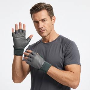 Men's <b>Leather</b> Half Finger Gym <b>Gloves</b> with Adjustable Wrist Strap for Weight Lifting Fitness Training - Product Image 1