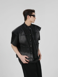 Chaqueta Vaquera sin Mangas con Cuello Camisero y Logotipo Personalizado para Hombres Europeos y Americanos - Pedido de Muestra Disponible - Product Image 1