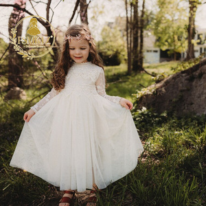 Abito da <span class=keywords><strong>bambina</strong></span> con scollo a O, in pizzo a maniche lunghe, bianco, elegante, <span class=keywords><strong>per</strong></span> feste, <span class=keywords><strong>per</strong></span> bambine di 6 anni, in raso LP682 - Product Image 1