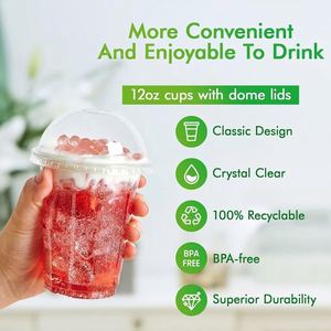 Vasos desechables transparentes de PET de 12 oz, resistentes, sin BPA, con tapas de cúpula y pajitas para café helado, batidos y bubble boba - Product Image 2