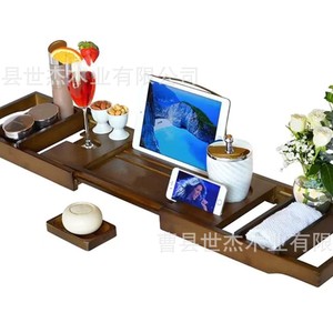 ถาดเก็บของในอ่างอาบน้ำไม้เนื้อแข็ง รูปทรงสี่เหลี่ยมผืนผ้า ขยายได้ กันลื่น ชั้นวางของในห้องน้ำแบบตั้งพื้น ขนาดสั่งทำได้ ทนทาน - Product Image 3