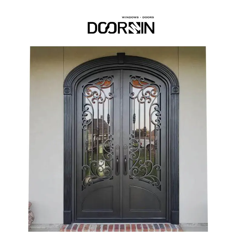 Modern Design Double Exterior Steel Security Doors For Home Villa Iron Gate Design Glass Entry Door