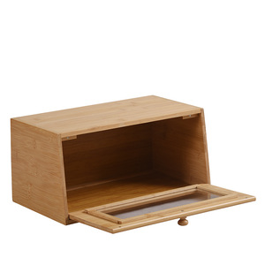 Boîte à pain en bambou 39x22x19 cm avec fenêtre en verre, rangement moderne pour le pain et les gâteaux - Product Image 3