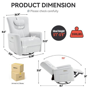 <span class=keywords><strong>Canapé</strong></span> inclinable à bascule électrique simple en similicuir respirant avec <span class=keywords><strong>angle</strong></span> <span class=keywords><strong>d</strong></span>'inclinaison de 155 ° - Product Image 6