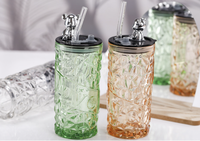 Tasse d'Eau Créative et Tendance en Verre Épais Transparent 350 ml avec Paille, Motif Ours Diamant, pour la Maison