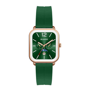 Reloj cuadrado de oro rosa para mujer, esfera roja, fase lunar, correa de silicona, reloj de pulsera de cuarzo - Product Image 3