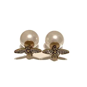 Luxury Design Bee pearl earrings Vintage Pearl Stud Hoop Famous Brand Jewelry Earrings For Women