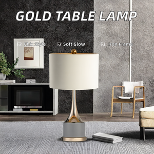 Lampe de table moderne en métal doré, tissu bronze, lumière de luxe, protection des yeux, intensité réglable, lecture, chevet, salon, alimentation secteur, fer - Product Image 3