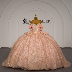 ชุดราตรีงาน Quinceanera รุ่น Lsdz011-Pz สีพีช ดีไซน์หรูหรา ผ้าชีฟอง ทรงบอลกาวน์ ช่วงตัวเสื้อจับจีบ คอรูปหัวใจ สายคล้องไหล่แบบวัตโต้ ชายกระโปรงยาวประดับลูกปัด - Product Image 6
