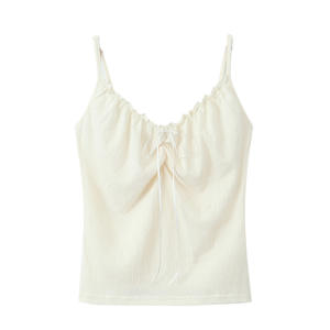 Camisola elegante de color liso con tirantes finos y ribete de encaje para mujer, talla grande, color negro, albaricoque, top de poliéster N8846-1 - Product Image 1