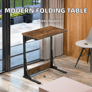 Industrial <b>Folding</b> C Shaped Side <b>Table</b> Wooden Laptop Desk Portable Couch Snack Tray - Product Image 2