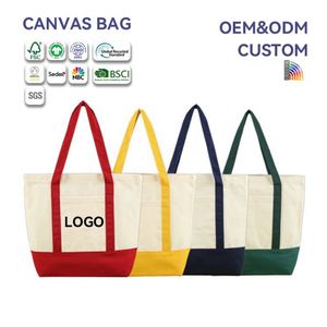 OEM ODM Promotional Blank Calico Cloth Shopping <b>Bags</b> Heavy Duty Cotton Canvas Tote <b>Bag</b> With Font Pocket - Product Image 1