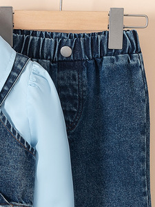 Conjunto Casual de Tres Piezas para Bebés, Primavera 2025, Camisa con Solapa, Chaleco Vaquero con Cuentas, Pantalones Acampanados, Transpirable, LURI - Product Image 4