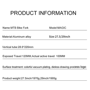 Bolany-horquilla de aleación de aluminio para bicicleta de montaña, accesorio de suspensión de 2021/29er, chapado al vacío, 27,5mm, 120 - Product Image 2