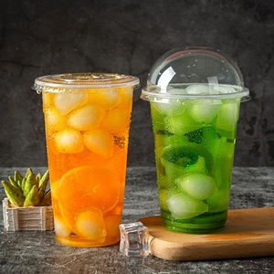 customised disposable print 400ml bubble tea cup with logo RPET/ PET clear drinking juice plastic cups for milktea