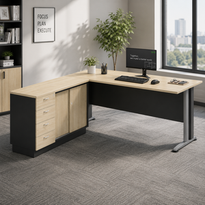 Bureau d'angle moderne en aggloméré mélaminé, durable, autoportant, pour la maison et le bureau commercial, système de bureau AY V-TT 188 - Product Image 1