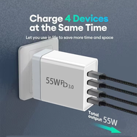 4-Port 40w 55w Charge rapide Charge rapide 3.0 Chargeur mural Multi USB Adaptateur secteur Chargeurs de téléphone portable Type c Uk Plug