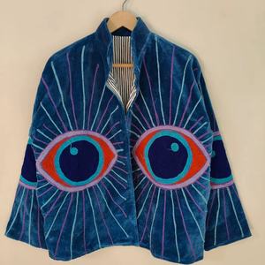 Handcrafted Suzani <b>Eye</b> Jacket Vintage Style Embroidered Boho Coat Artisan Statement Wear women's velvet jacket suzani jacket - Product Image 1