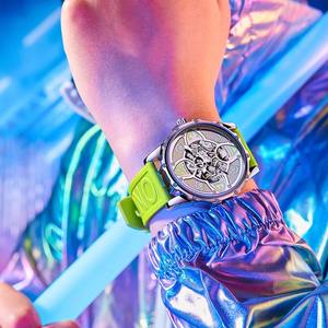 Montres mécaniques automatiques pour hommes Drioshipping TOP, design unique et creux, bracelet en silicone tendance, chronographe étanche - Product Image 2