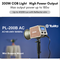 TOLIFO PL-200B AC 100-240V 200W Lumière vidéo LED bicolore de taille compacte COB à sortie continue pour studio photo