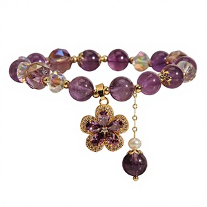 <span class=keywords><strong>Pulsera</strong></span> de Cristal Amatista Natural Morada para Mujer, Diseño Exclusivo Estilo Mori, Lujo Ligero, Vintage, con Flores, para Estudiantes y Novias - Product Image 1